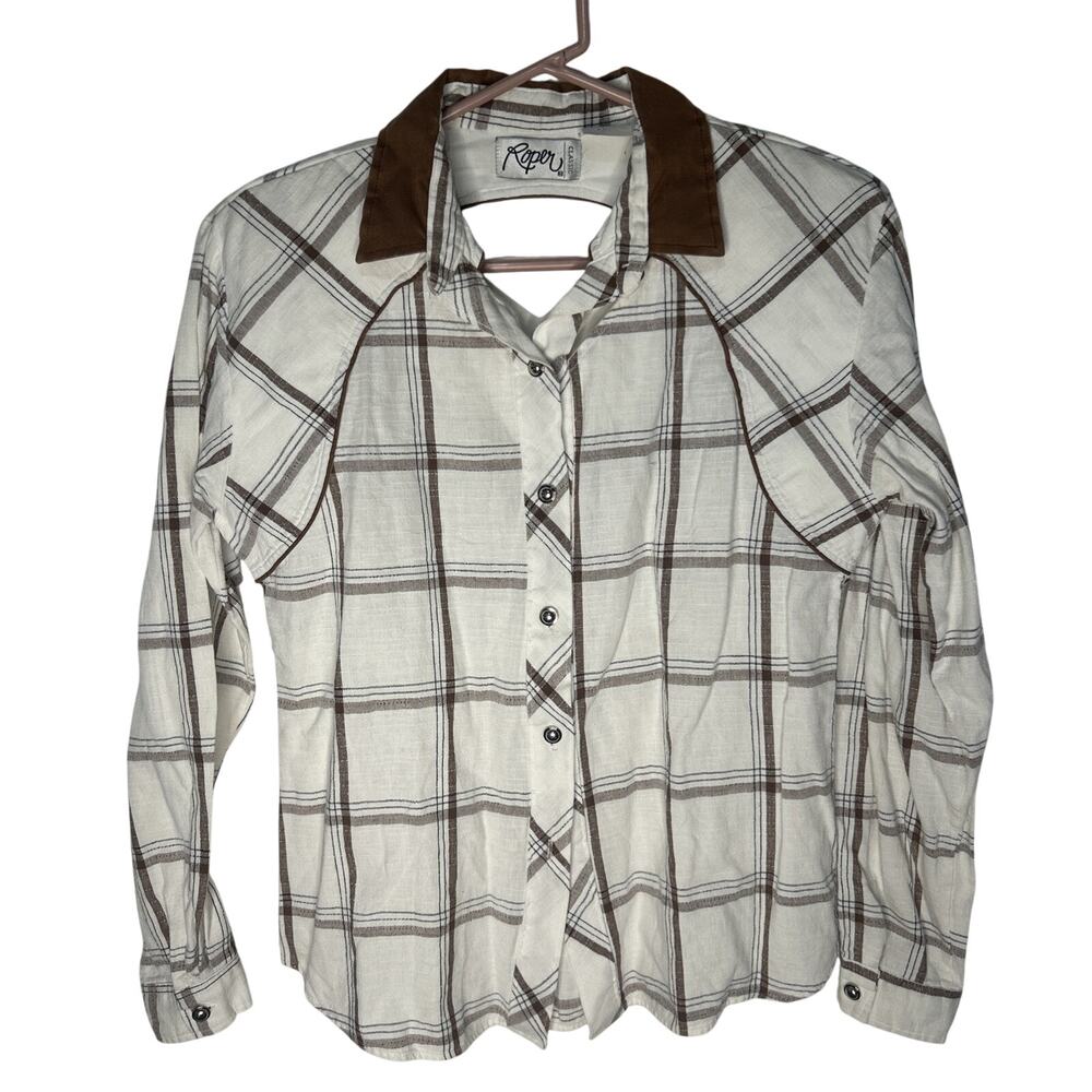 Roper Western Rodeo Cutout Shoulder Pads Shirt Metal Button Vintage Women’s M